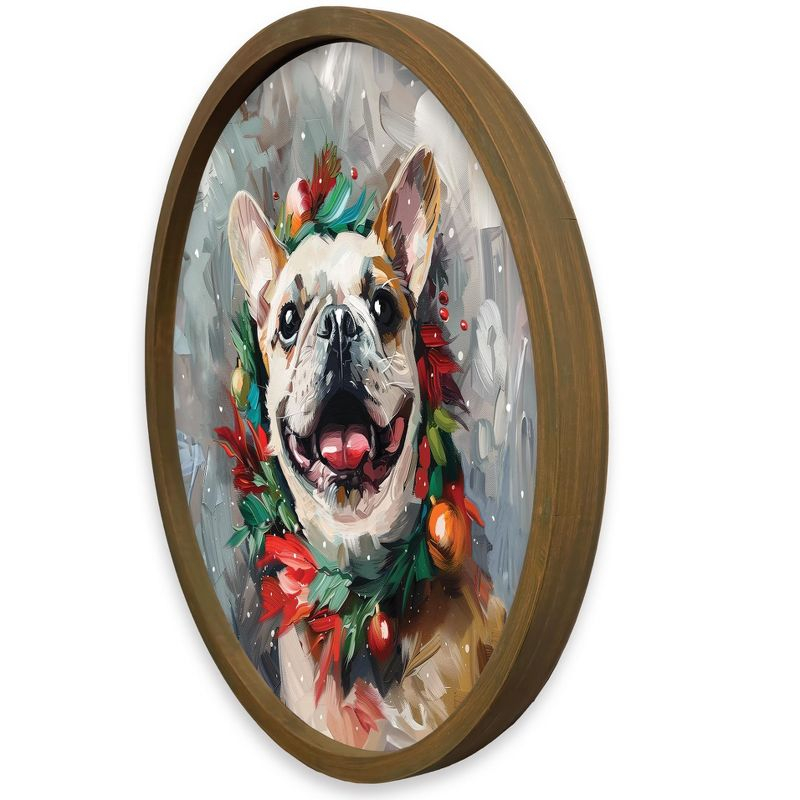 Creative Products Painterly Holiday Frenchie 20 x 20 Round Brown Framed Print