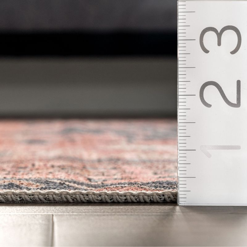Nuloom Medallion 6x9 Machine Washable Indoor Area Rug for Living Room Bedroom Dining Room Kitchen, Brick/Dark Grey