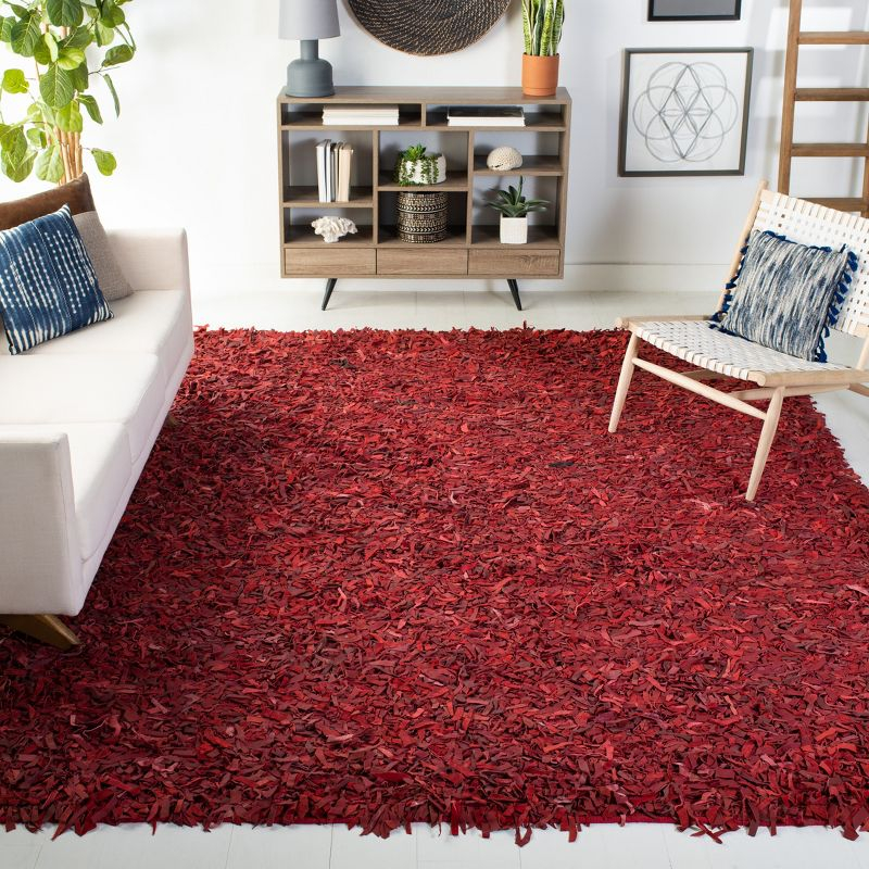Leather Shag LSG601 Handwoven Area Rug - Red - 6'x9' - Safavieh