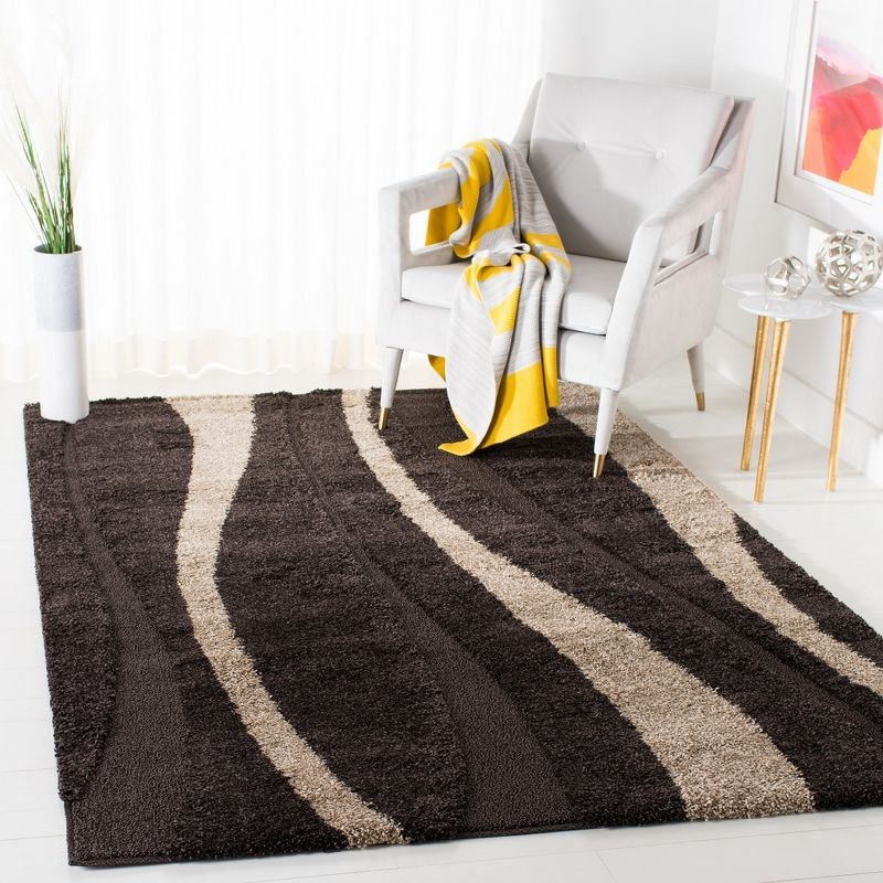 Florida Shag SG451 Power Loomed Indoor Area Rug - Dark Brown/Beige - 6'x9' - Safavieh