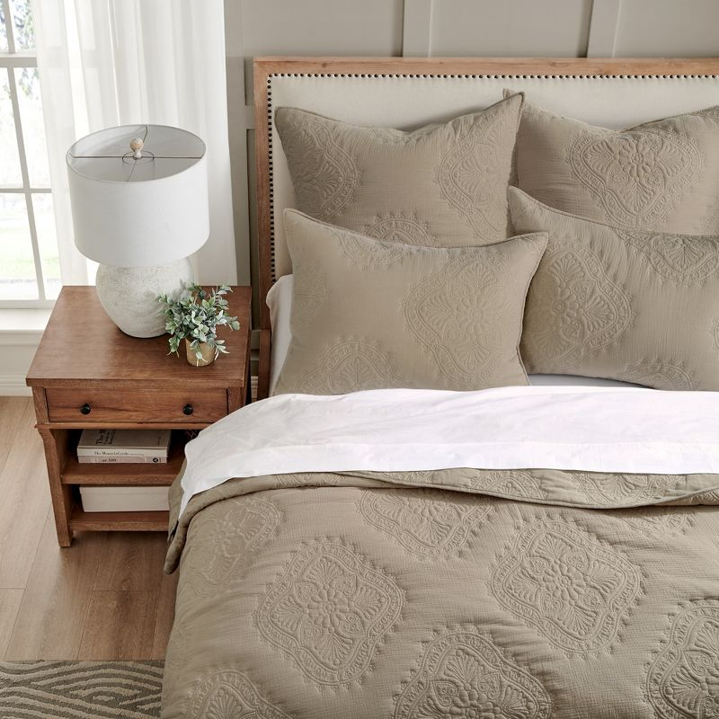 Muslin Stitch Taupe King Quilt Set - Levtex Home