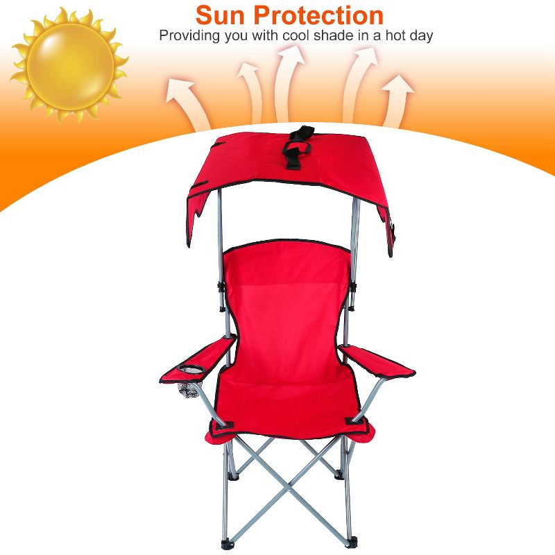 LakeForest"Foldable Beach Canopy Chair with Sun Protection, Cup Holder, and 330lbs Capacity for Outdoor Activities"Red