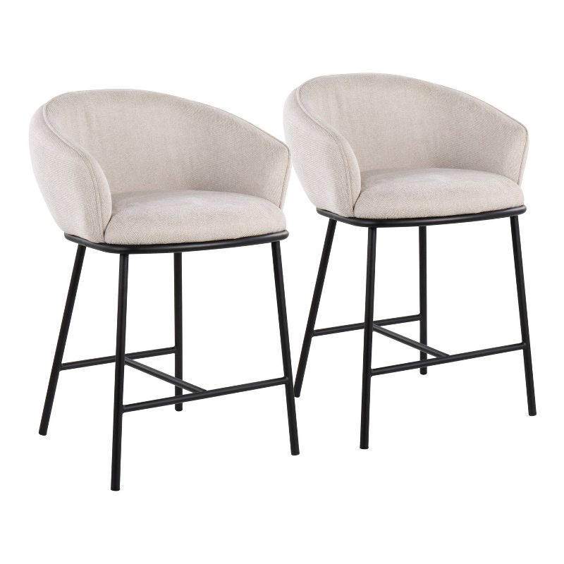 Set of 2 Ashland Counter Height Barstools Cream - LumiSource: Upholstered, Steel Frame, Foam Filled, Fixed Height