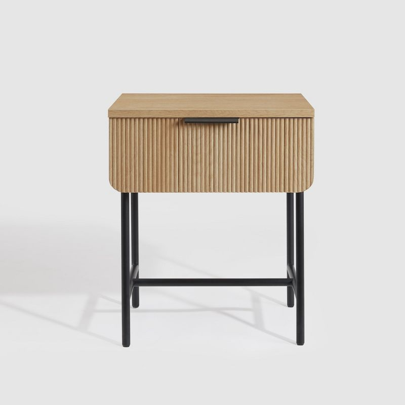 Saracina Home Modern Fluted 1 Drawer Side Table Coastal Oak/Black