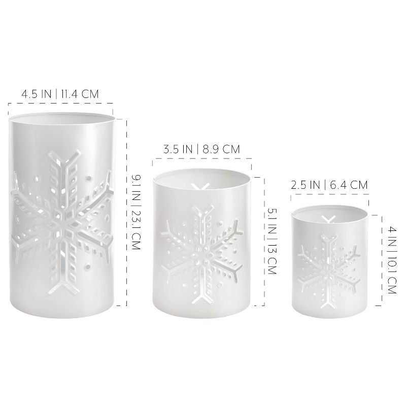 AuldHome Design Snowflake Candle Lanterns for Pillar Candles, 3pc Set; Christmas Holiday Decor Centerpiece Candle Holders