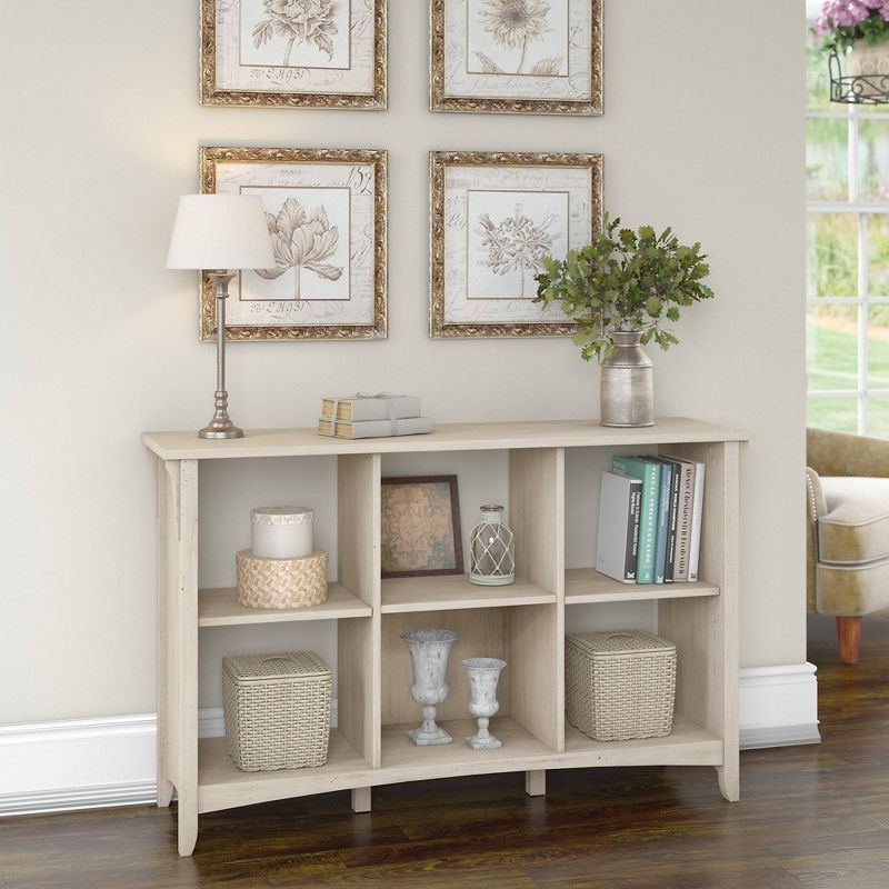 Bush Furniture 29.96" Salinas 6 Cube Organizer In Antique White: Mid-Century Modern Style, MDF Laminate, Metal Hardware