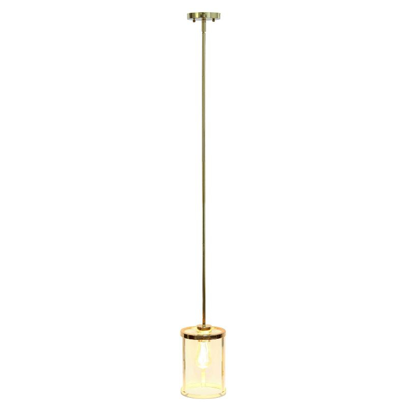 1-Light 9.25" Modern Farmhouse Adjustable Hanging Cylindrical Clear Glass Pendant Fixture with Metal Accent Gold - Lalia Home: UL Listed