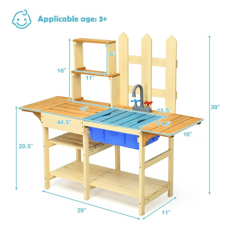 Costway Kid's Wooden Mud Kitchen Pretend Cook Playset Toy For Children