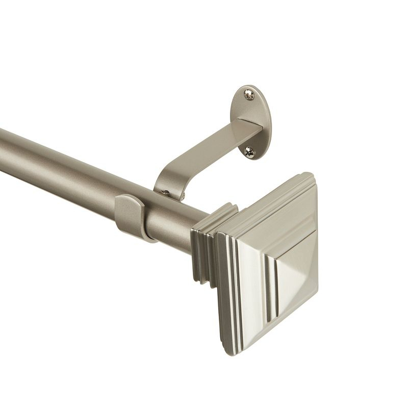 Florence 1" Window Drapery Single Curtain Rod with Stacked Square Finial - 28"-48" - Nickel - Elrene Home Fashions