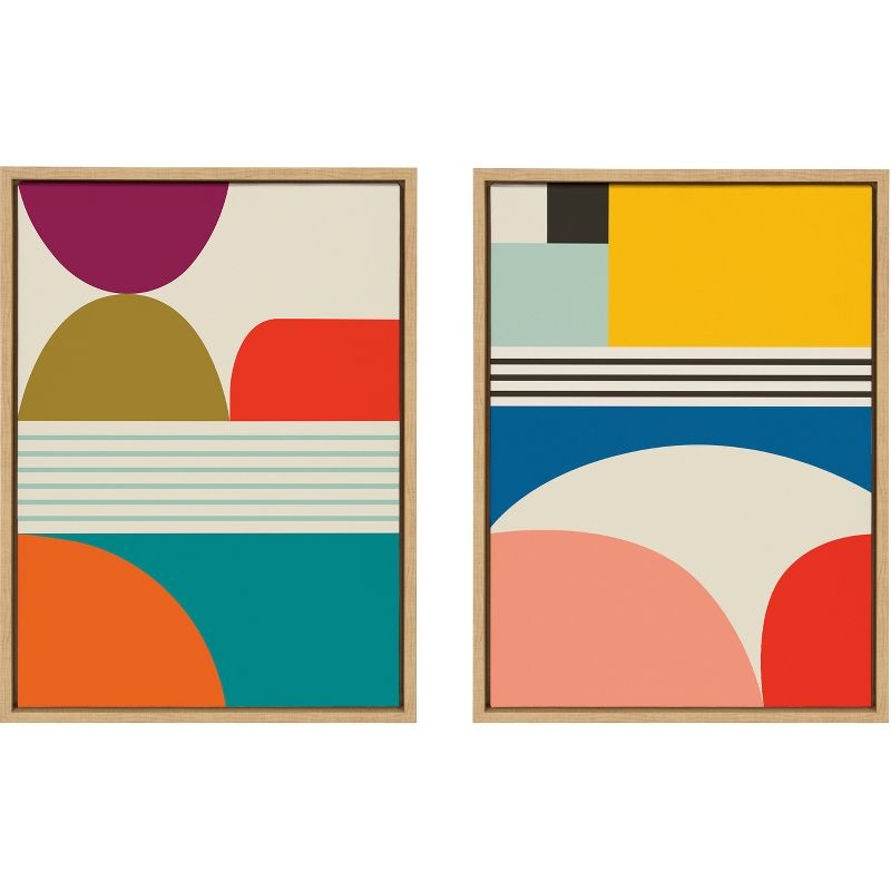 (Set of 2) 18" x 24" Sylvie Mid-Century Modern Patterns Framed Canvas Set Natural - Kate & Laurel All Things Decor