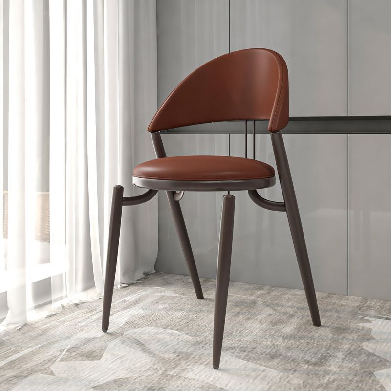 Venice Dining Chair Upholstered Leather in Iron Open Curved Back Design Set of 2 in Dark Brown