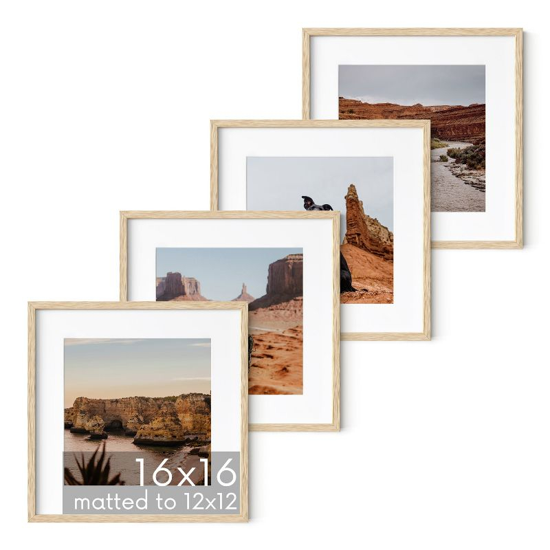 Haus and Hues Set of 4 Picture Frame with Plexiglass Cover, Natural Oak, 16x16