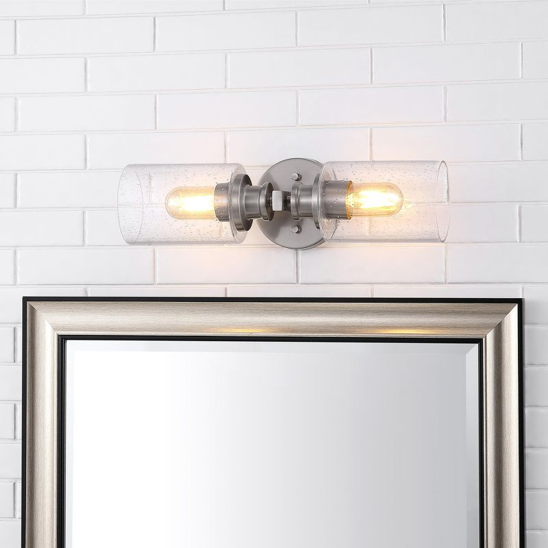 JONATHAN Y Jules Edison 16.5" Cylinder 2-Light Iron/Seeded Glass Farmhouse Contemporary LED Wall Sconce, Nickel