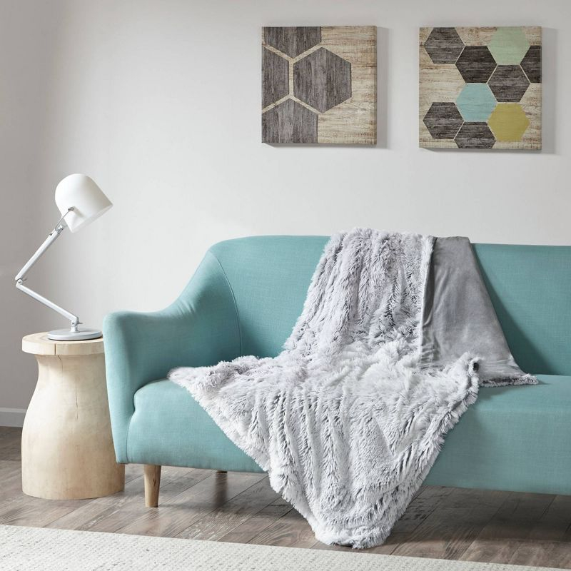 50"x60" Maddie Shaggy Faux Fur Throw Blanket Gray - Intelligent Design