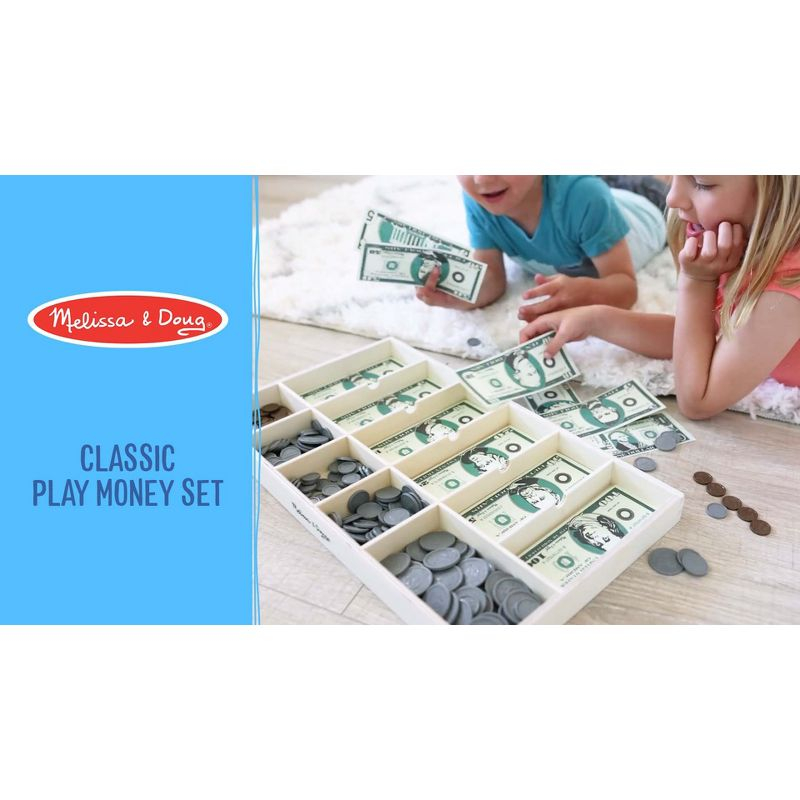 Melissa & Doug Play Money Set - Educational Toy With Paper Bills and Plastic Coins (50 of each denomination) and Wooden Cash Drawer for Storage