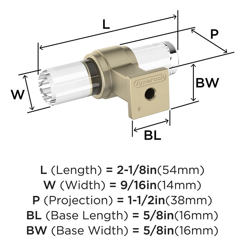 Amerock Glacio 2-1/8 inch (54mm) Length Clear/Golden Champagne Cabinet Knob