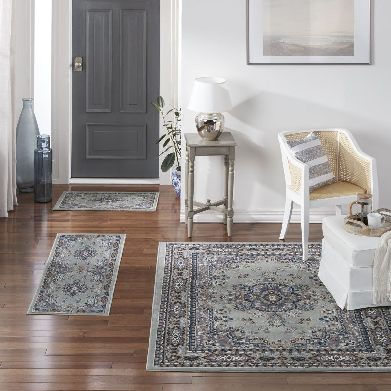 Home Dynamix Ariana Ksara Traditional Medallion Border Area Rug, Grey/Blue, 3-Piece Set