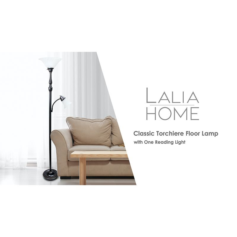 Torchiere Floor Lamp with Reading Light and Marble Glass Shades White - Lalia Home: Adjustable, UL Listed, Metal Body