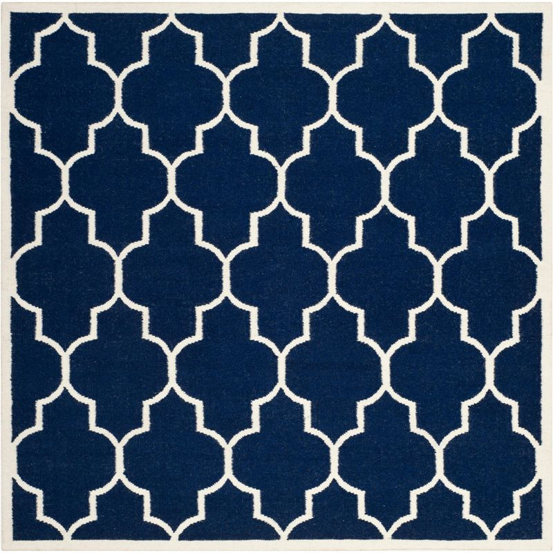 Dhurries DHU632 Hand Woven Area Rug - Navy/Ivory - 6'x6' - Safavieh.