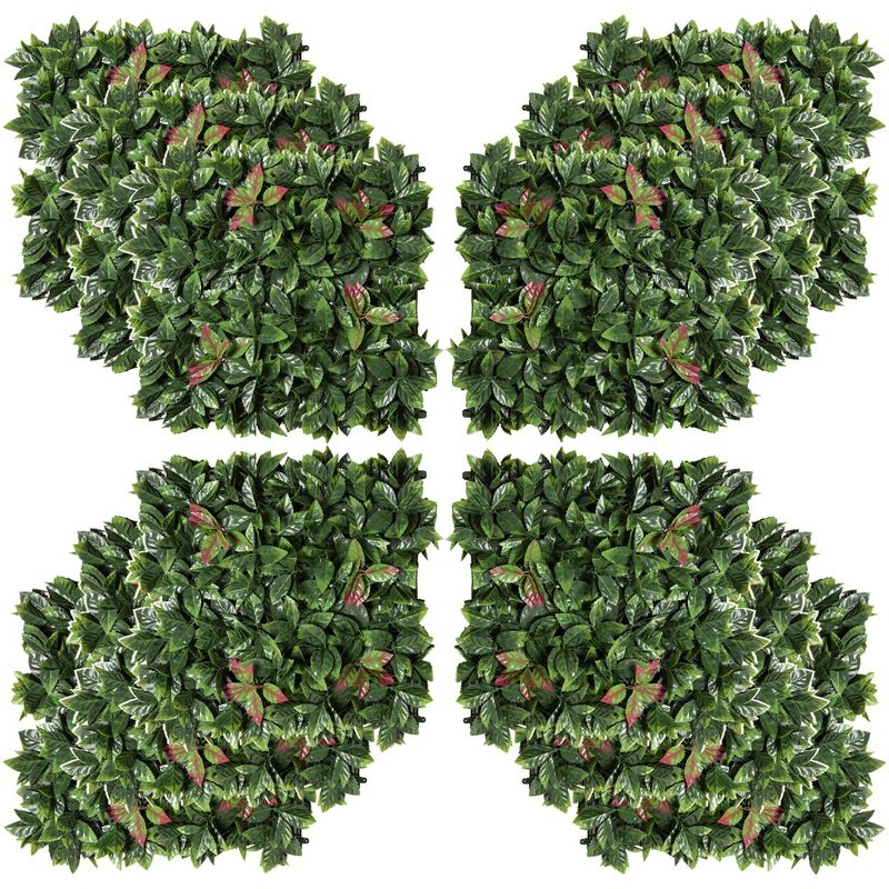 Outsunny Artificial Grass Wall Panel Backdrop, 12 20" x 20" Boxwood UV Protection Privacy Screen Panels, Green and Red
