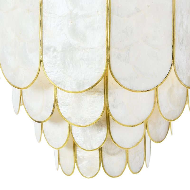 Storied Home 14" Round 4-Tier Capiz and Metal Flush Mount Ceiling Light Gold: Artisan Crafted, ETL Listed, Iron Body
