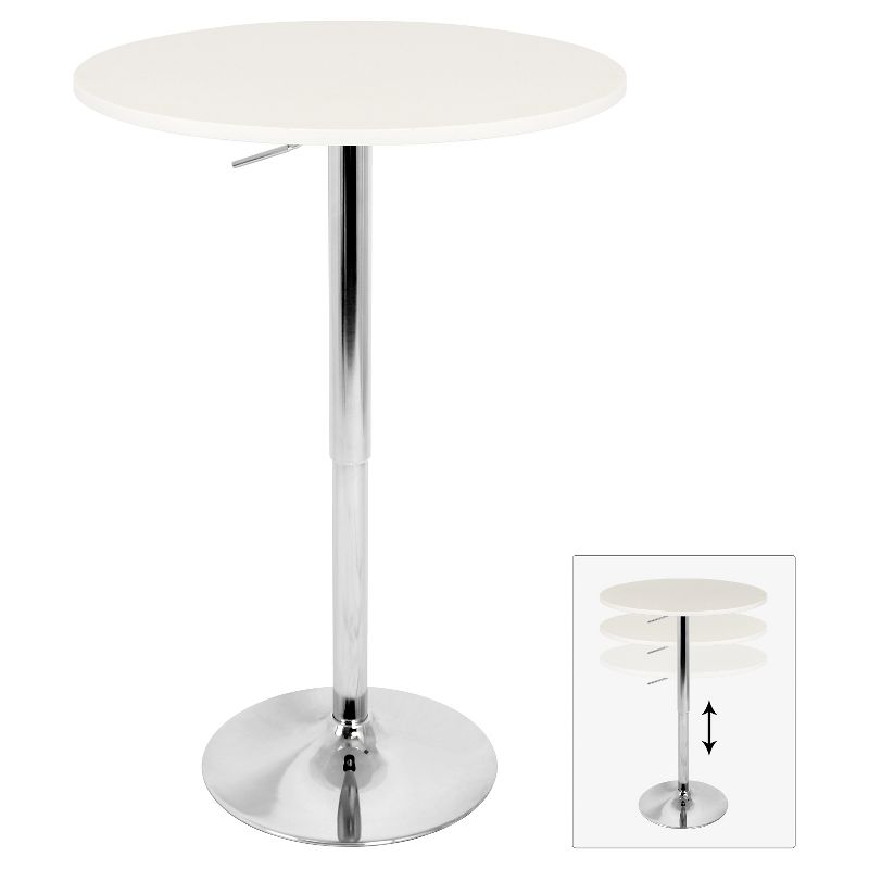 27.5" Elia Contemporary Adjustable Bar Height Pub Table White Wood Top with Chrome Frame - LumiSource