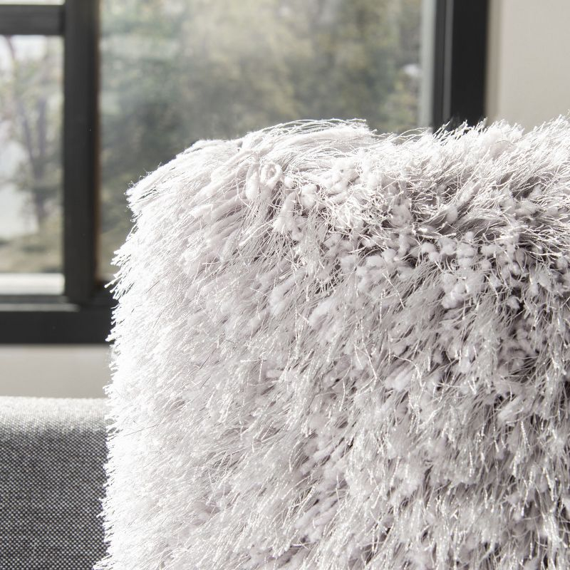 Shag Modish Metallic Pillow - Metallic Silver - 14"X24" - Safavieh