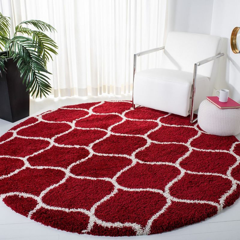 Hudson Shag SGH280 Power Loomed Indoor Area Rug - Red/Ivory - 7' Round - Safavieh