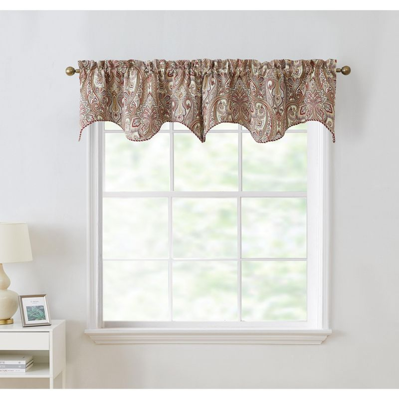 HLC.ME Paris Paisley Rod Pocket Short Scalloped Curtain Valance Basement, Bathroom, Kitchen and Small Windows - Grey/Yellow, 50 W x 20 L