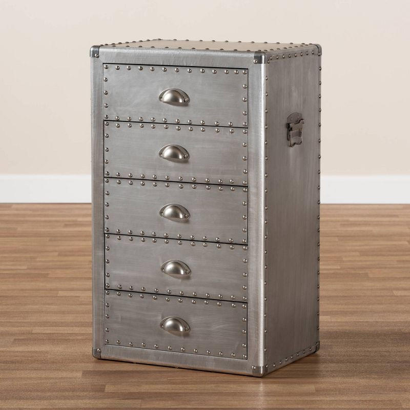 5 Drawer Davet Metal Accent Chest Silver - Baxton Studio: French Industrial Style, Fully Assembled