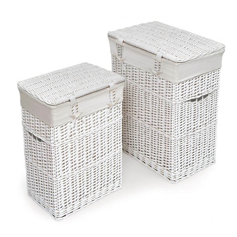 Badger Basket Wicker Two Hamper Set with Liners - White