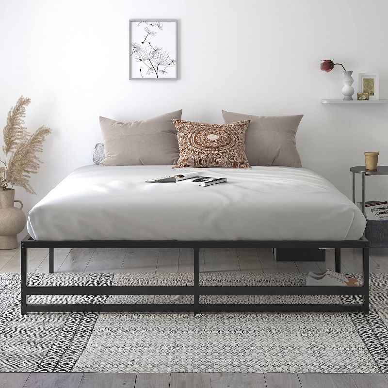 Allewie King Size Platform Bed Frame/Heavy Duty Bed Frame with 14" Clearance Storage/Strong Metal Slats Support/Noise Free/No Box Spring Needed/Black