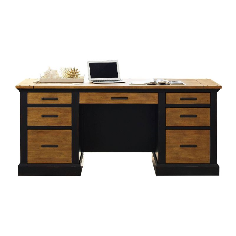 Martin Furniture Toulouse Double Pedestal Desk Honey/Black: Sturdy Wood Executive Office Furniture with Enclosed Storage