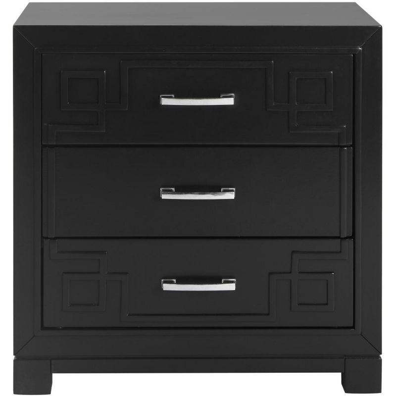 Raina 3 Drawer Greek Key Nightstand - FOX6278 - Black - Safavieh Couture