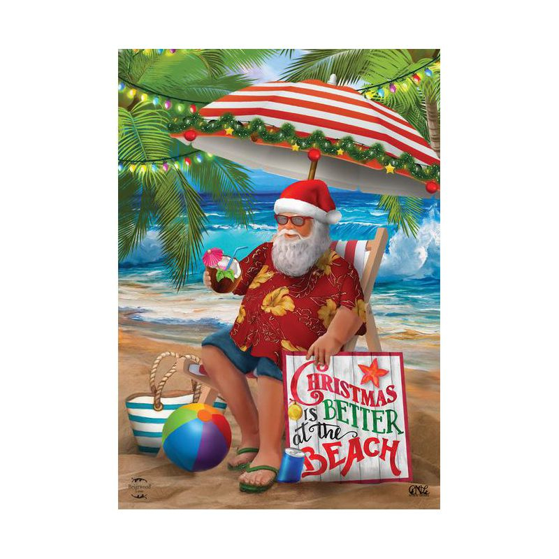 Beach Time Santa Christmas House Flag Nautical Tropical 28" x 40" Briarwood Lane
