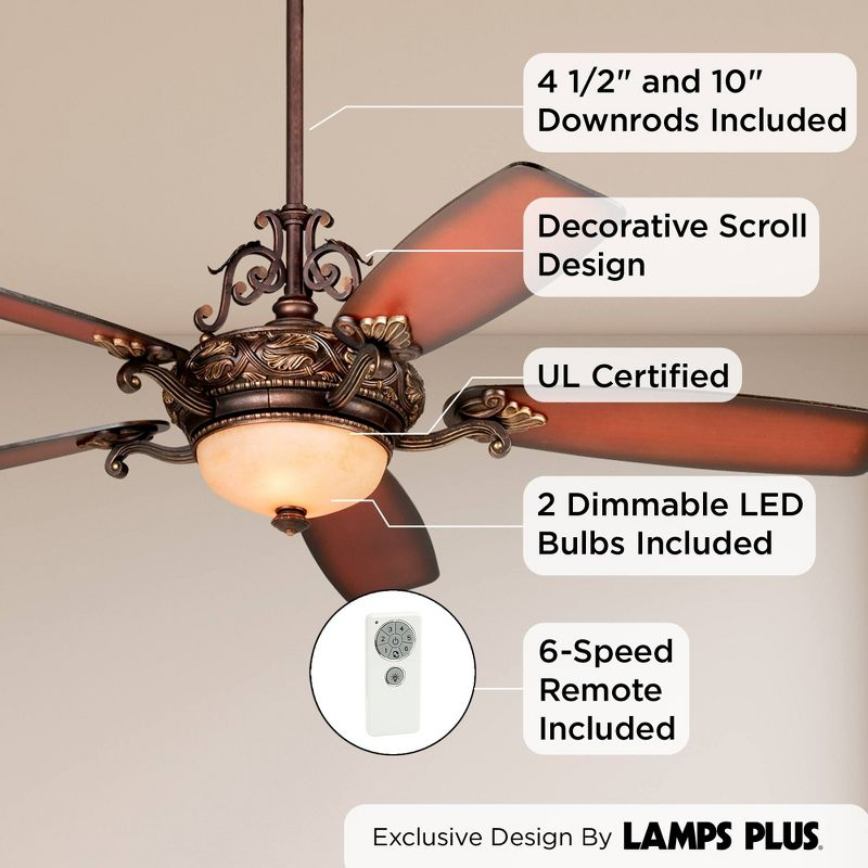 Casa Vieja 56" Casa Esperanza Vintage Indoor Ceiling Fan 5 Blade LED Light Remote Control Bronze Gold Motor Teak Finish Blades Bedroom Living Room