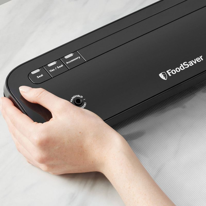 FoodSaver Space-Saving Vacuum Sealer with Bags and Roll Black: Compact Food Savers Vacuum System, Plastic & Metal