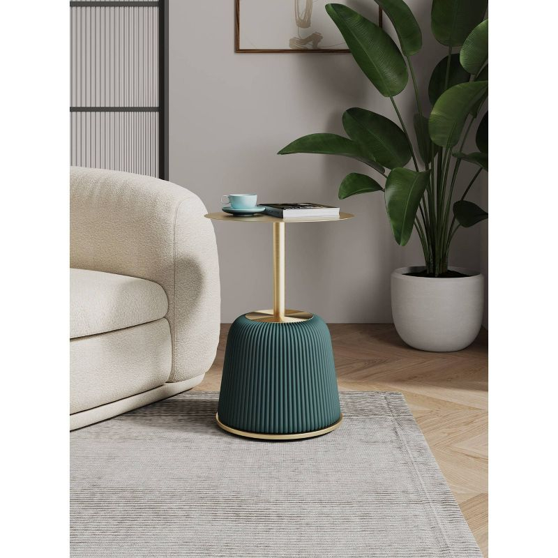 Manhattan Comfort Anderson Modern Leatherette Upholstered End Table with Gold Tabletop Green: Stainless Steel, No Assembly Required