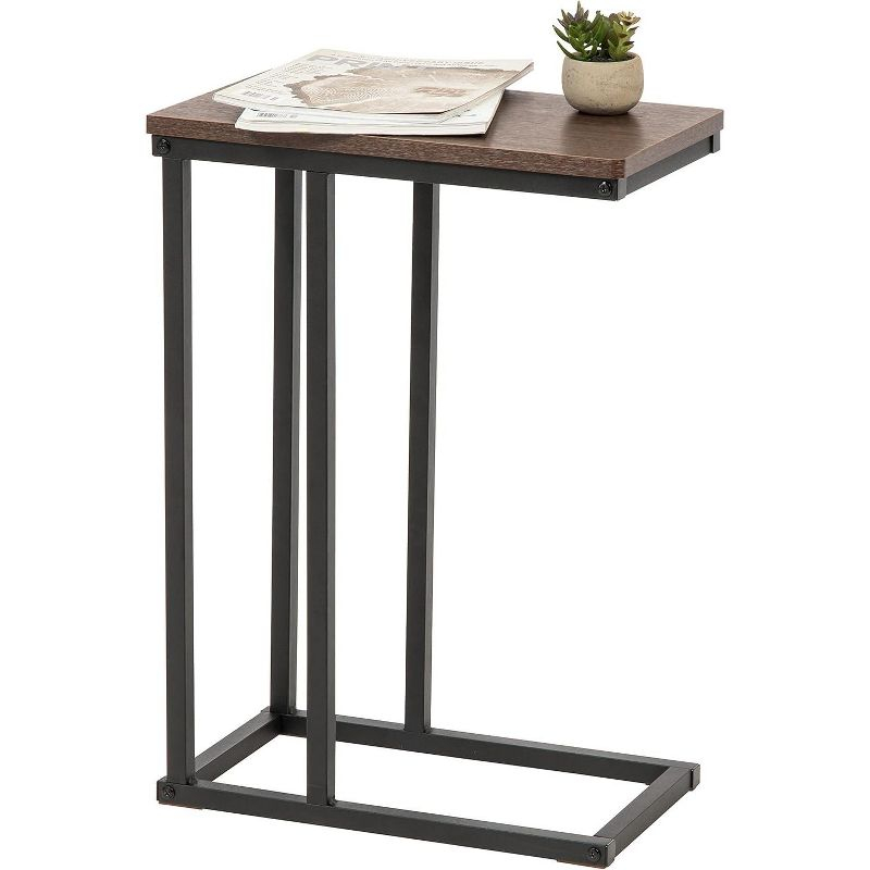IRIS USA C-Shape Wood and Metal Side Accent Table, Brown