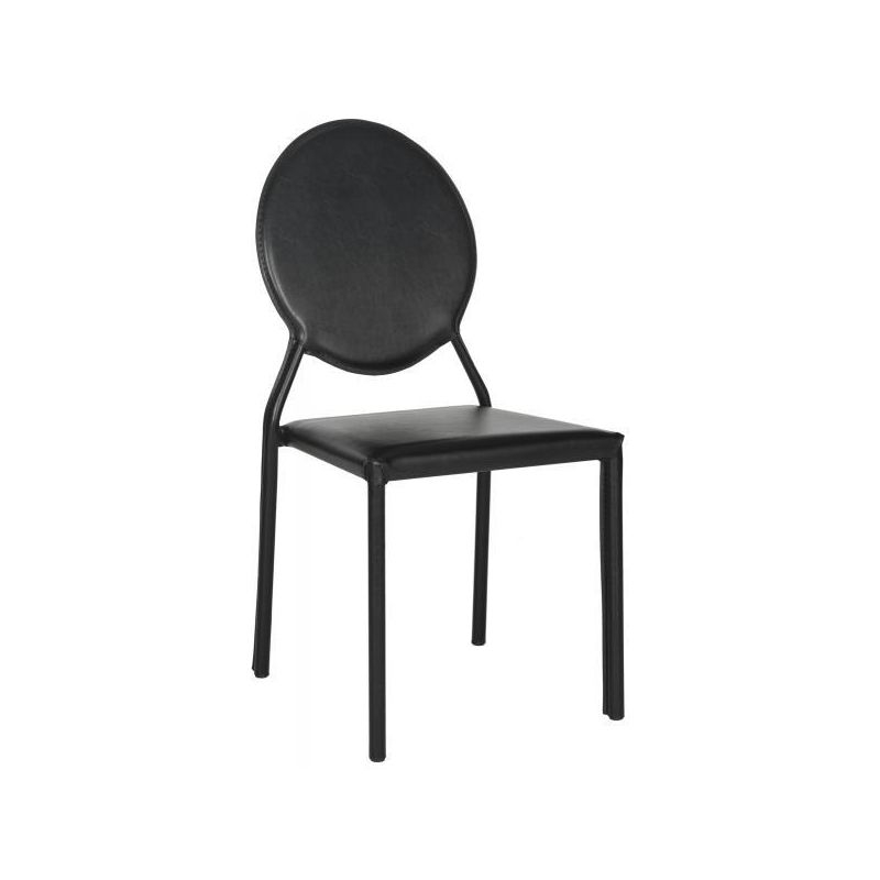 Warner Round Back Leather Side Chair (Set of 2) - FOX2018 - Black - Safavieh Couture