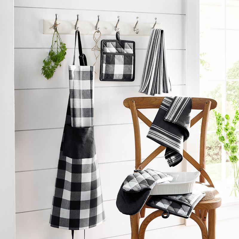 Farmhouse Living Buffalo Check Kitchen Apron with Pocket - 28" x 33" - Black/White - Elrene Home Fashions