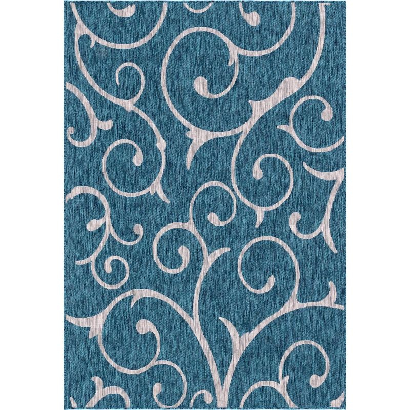 Unique Loom 6' 1 x 9' 0 Rectangle Indoor/Outdoor Botanical Teal Area Rug