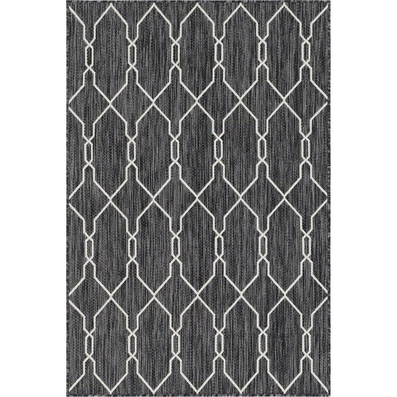 Unique Loom 4' 1 x 6' 1 Rectangle Indoor/Outdoor Trellis Charcoal Area Rug