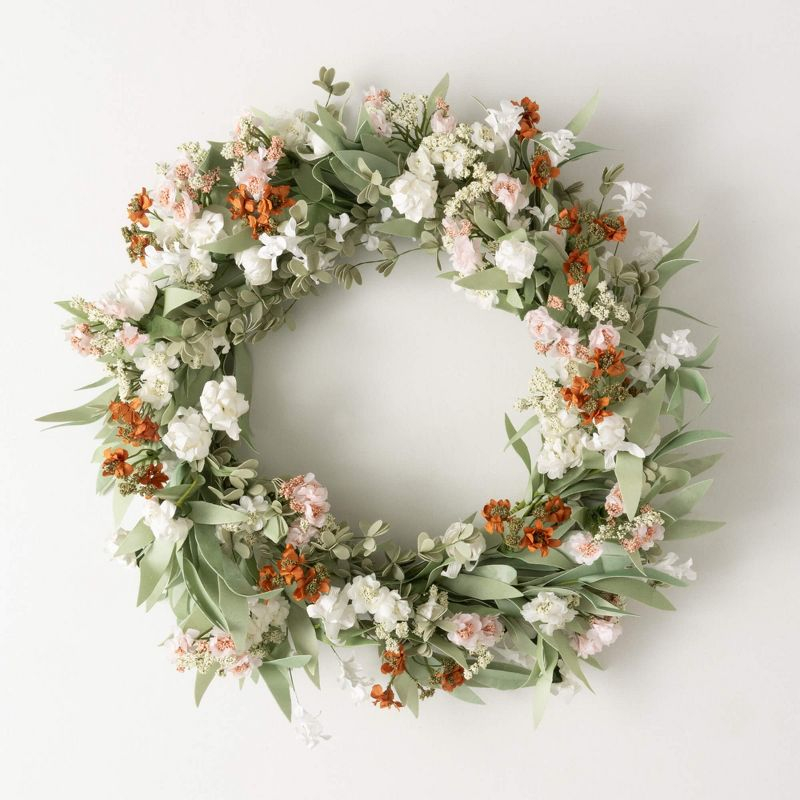Primrue Artificial Mixed Wild Flower Wreath; White