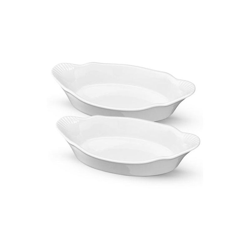 Kook Ceramic Au Gratin Baking Dishes, Set of 6, 18 oz, White 10 in