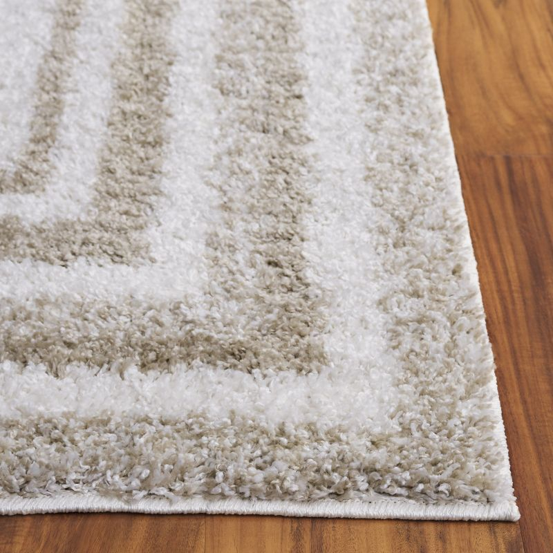 Border & Stripe Shag 200 BSP251 Machine Made Loomed Area Rug - Ivory/Beige - 5'-3" X 7'-6" - Safavieh