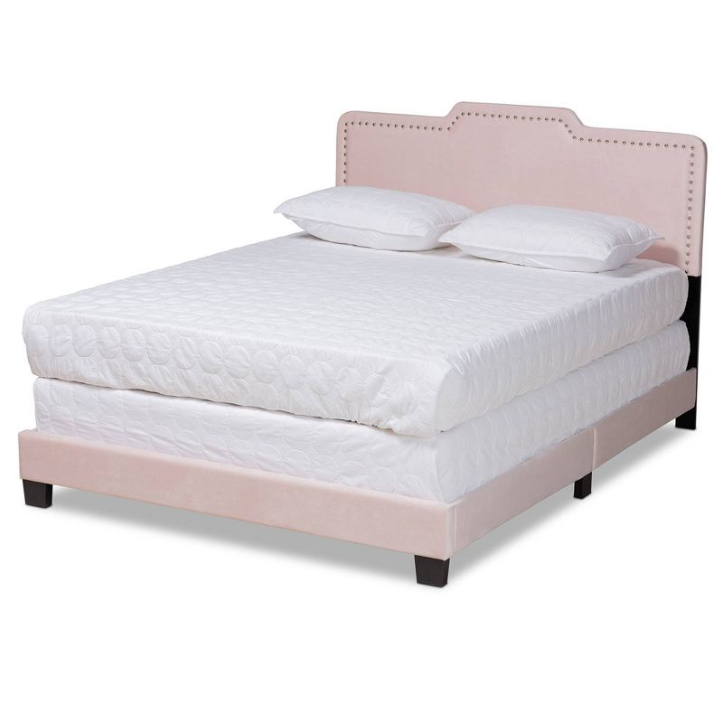 Full Benjen Glam Velvet Fabric Upholstered Panel Bed Pink - Baxton Studio: Silver Nailhead, Wood Frame