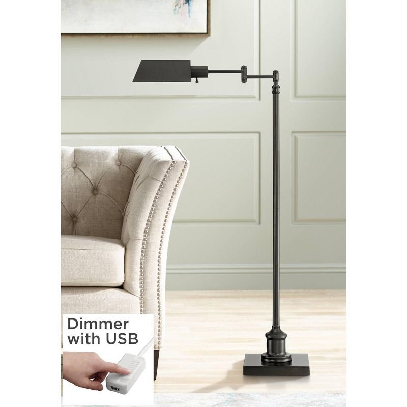 Regency Hill Industrial Adjustable Swing Arm Pharmacy Floor Lamp with USB Charging Port 54" Tall Dark Bronze Living Room Reading