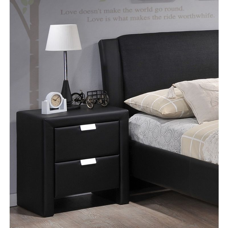 Baxton Studio Frey Upholstered Modern Nightstand Black: Faux Leather, Wood Frame, Bedside Table with Anti-Tip Hardware