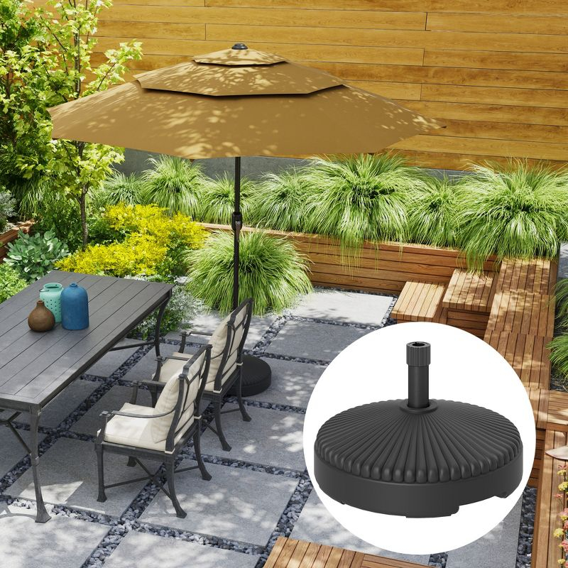 Outsunny Round Patio Umbrella Base Holder Outdoor Umbrella Stand, Filled Up to 62lbs with Stand or 51lbs with Water for Garden Poolside, Black